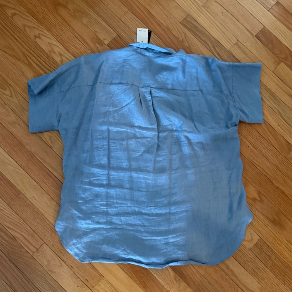 Ralph Lauren NWT❗️Button Down Linen Top Light Blue Short Sleeve Button-Up Shirt - Picture 8 of 9